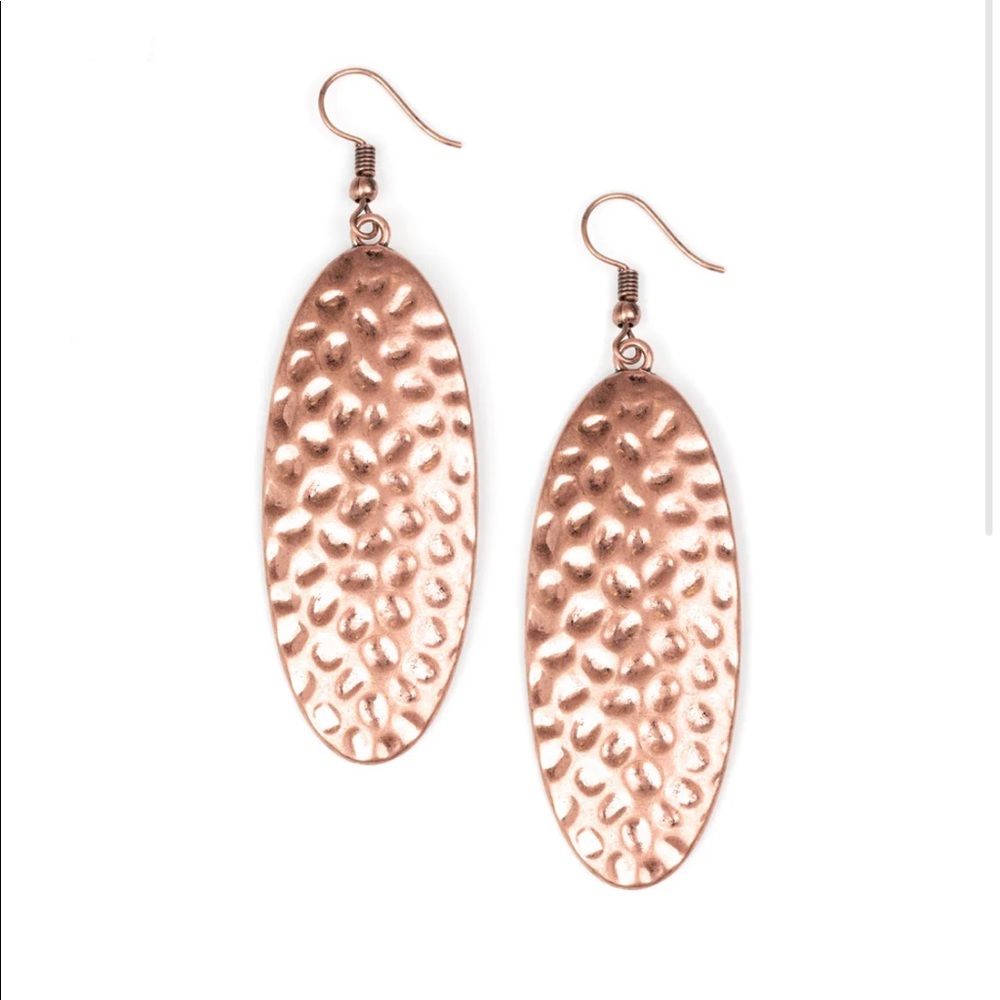 Copper Oval Earrings with Hammered Detail